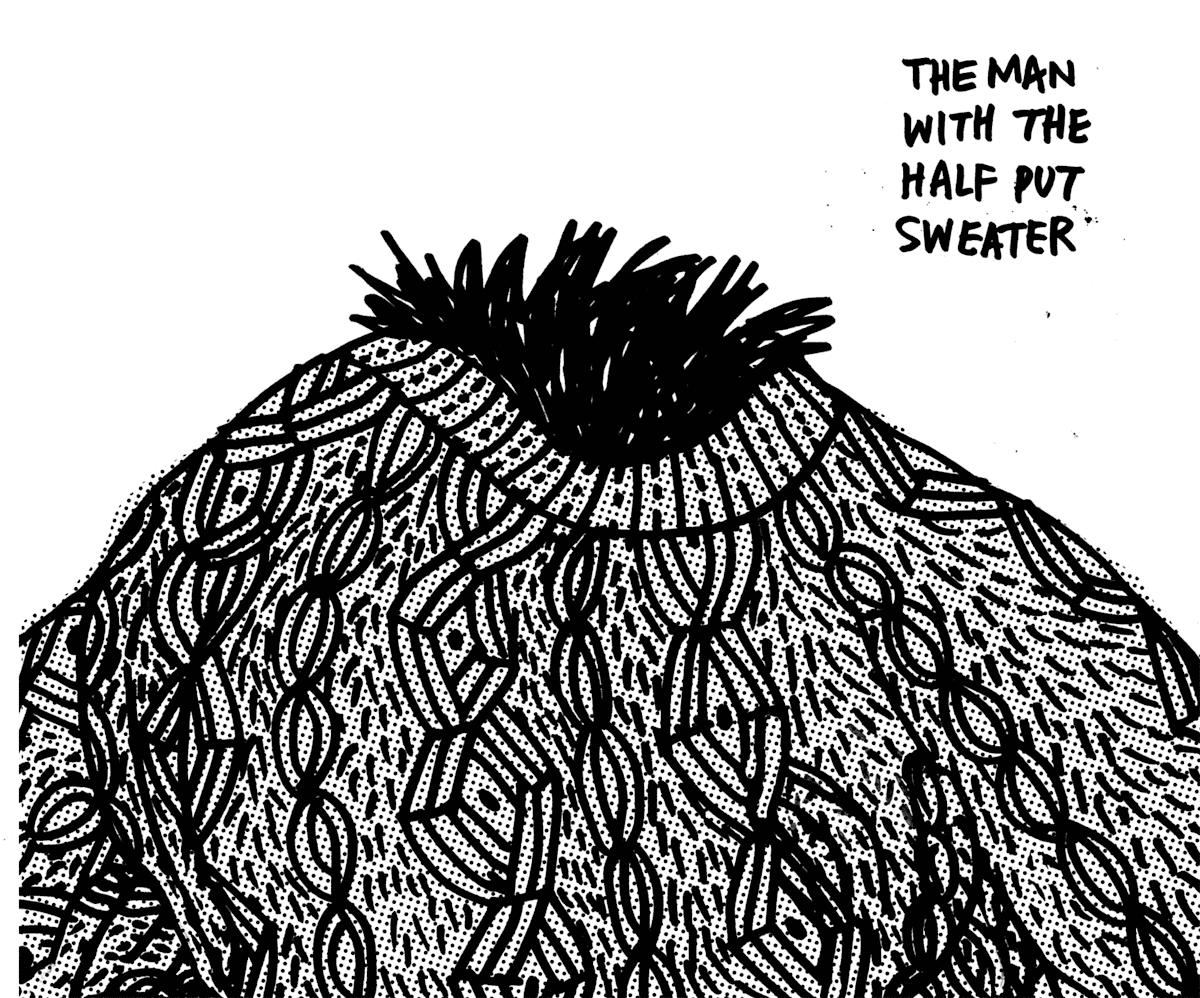 The man with the half put sweater